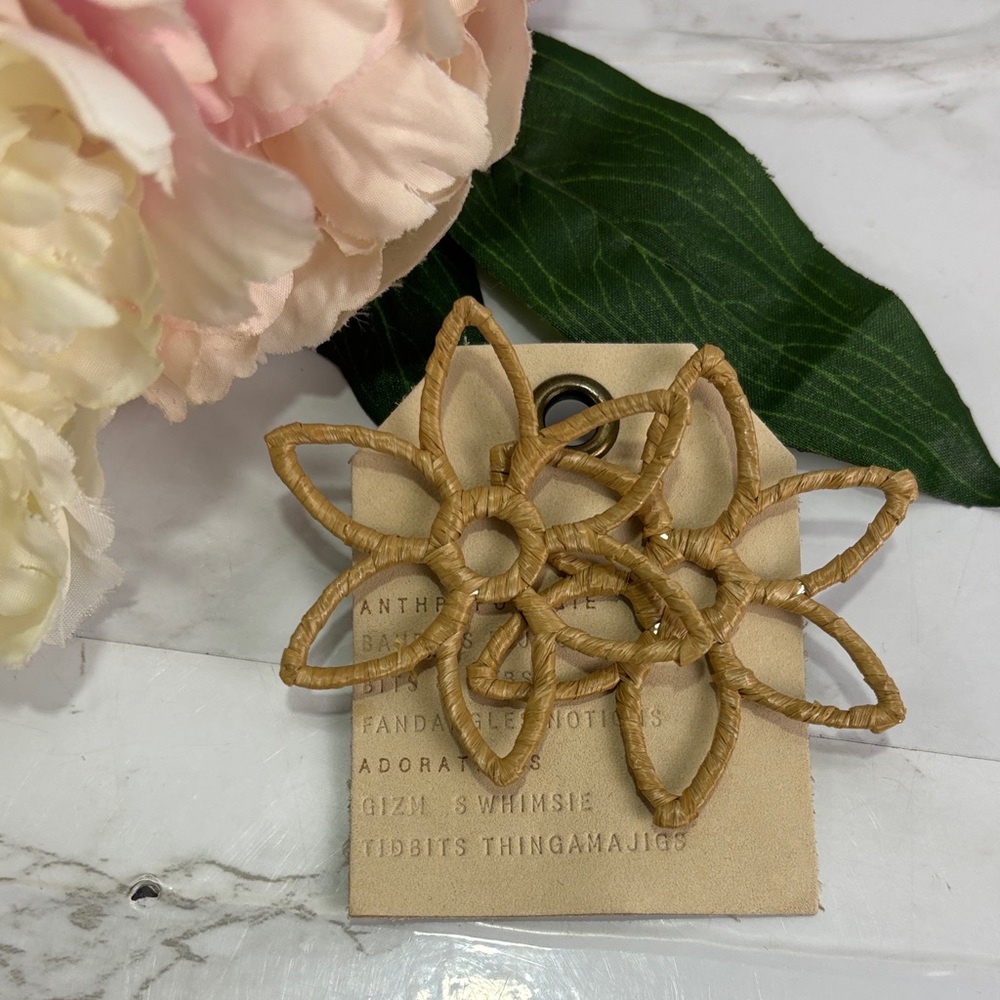 Anthropologie Tan Woven Floral Oversized Statement Earrings New